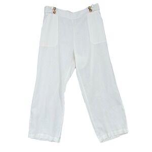 CALLIGRAPHIE Linen Wide Leg Cropped Pants Elastic Waist Womens Size L‎ White